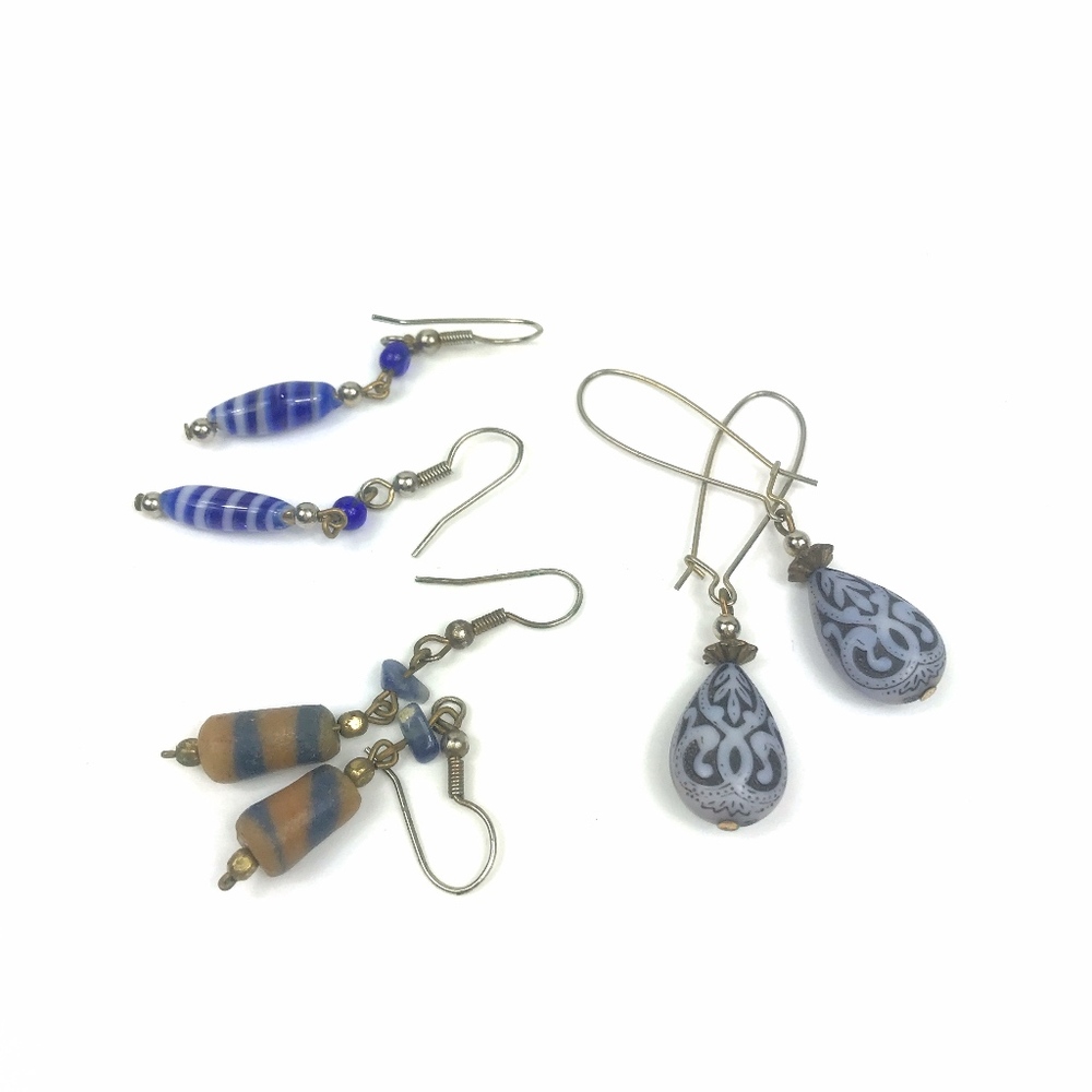 Blue On Blue, Blue on Brown Earrings Set of 3